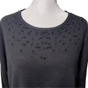 Carolyn Taylor Bead Embellished Black Pullover Sweater Scoop Neck Beaded